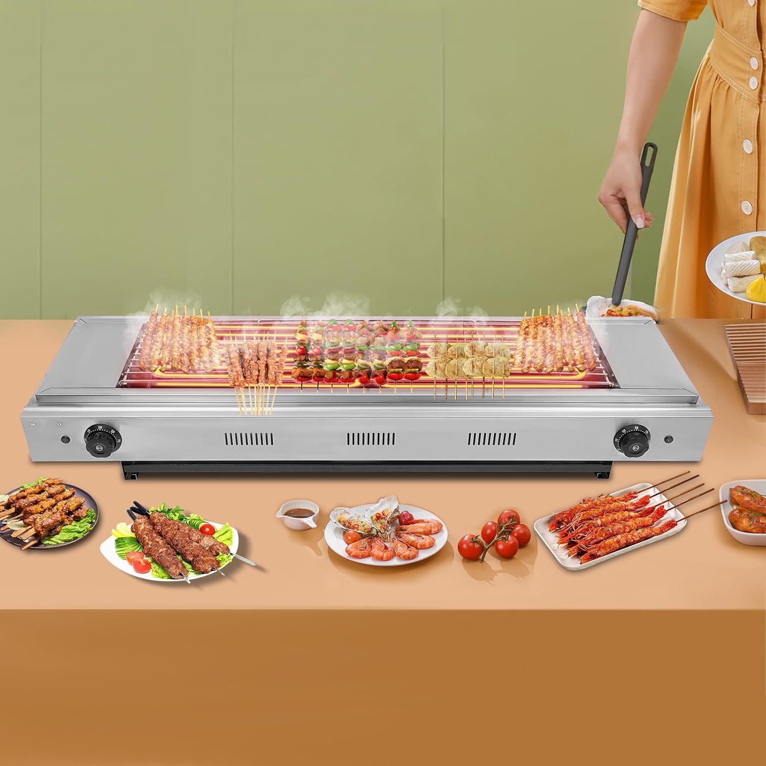 Countertop Barbecue Grill,Electric Barbecue Grill, Electric Griller with Temperature Control,50-300℃/122-572℉,3KW