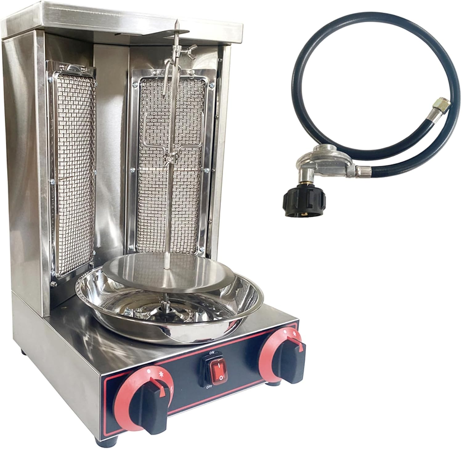 Gas Grill Machine Vertical Kebab Gyro Griller Stainless Steel Grill Rotating Oven with 2pcs Burners Temperature Controllable 110V Meat Roasting Machine for Commercial and Home Use