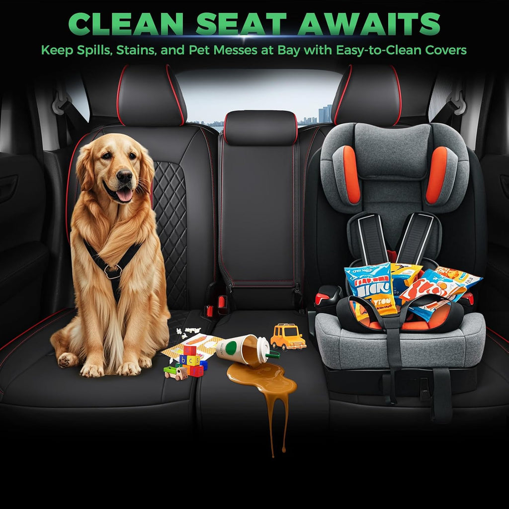 for Honda HRV Seat Covers 2016-2018 EX EX-L & 2016-2022 LX, Custom Fit Car Seat Cover Full Set, Luxury Leather HR-V Seat Protectors, Waterproof SUV Cushions Accessories, Black with Red Trim