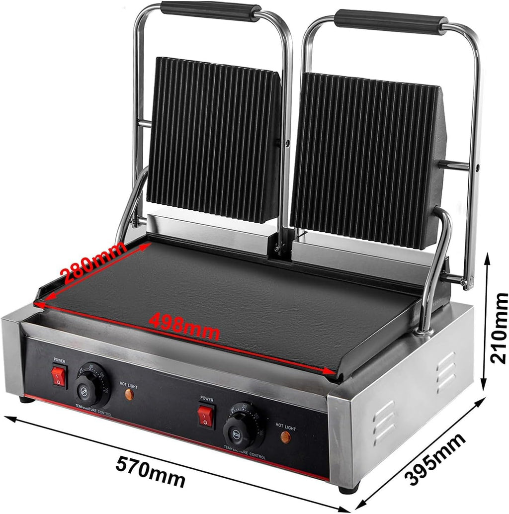 Commercial Electric Griddle Stainless Steel Grill BBQ, Countertop Hotplate Flat Top Kitchen Grill, Business Catering BBQ Steak Bacon Fryer Pans with Dual Thermostatic Control