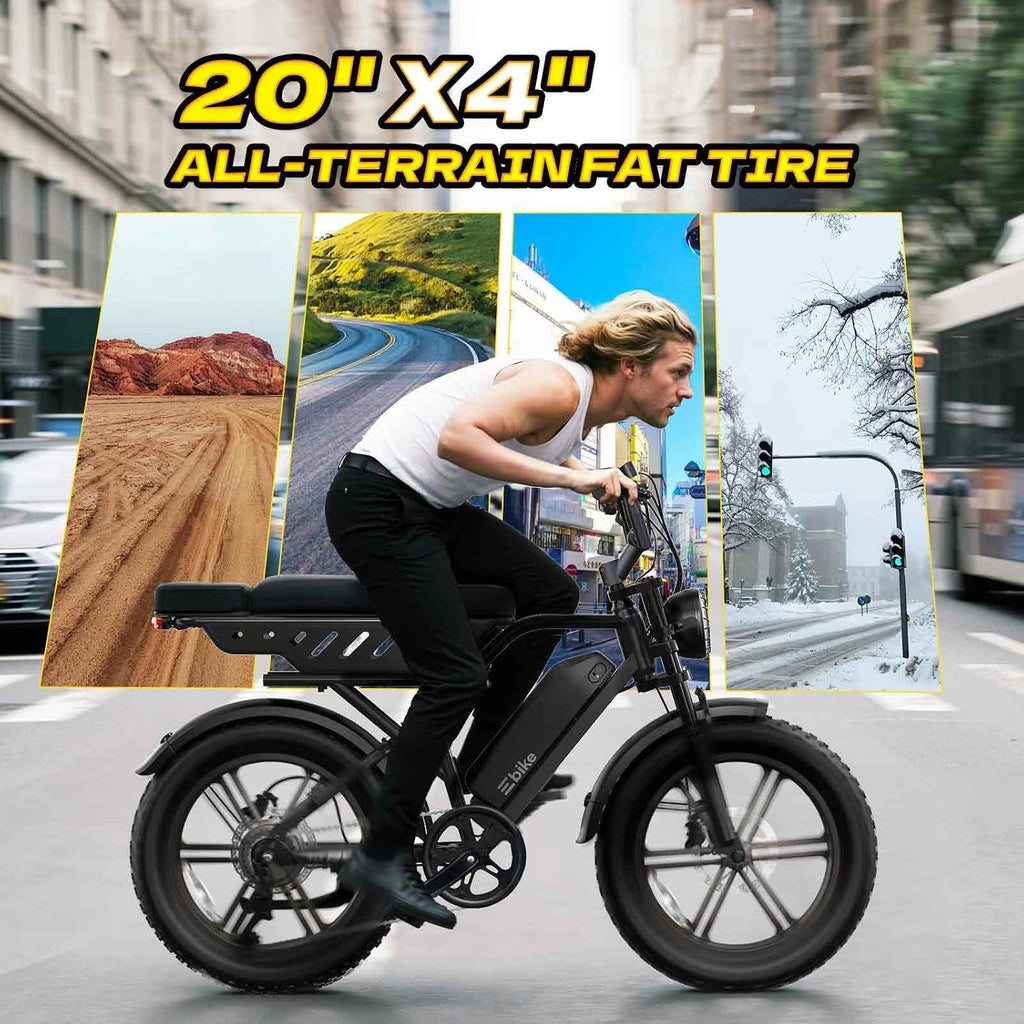TST Electric Bike for Adults, 1500W Peak Motor 60 Miles Fat Tire Ebike with 48V 15Ah Removable Battery 20' Fat Tire Electric Bike, Dual Suspension，7 Speeds