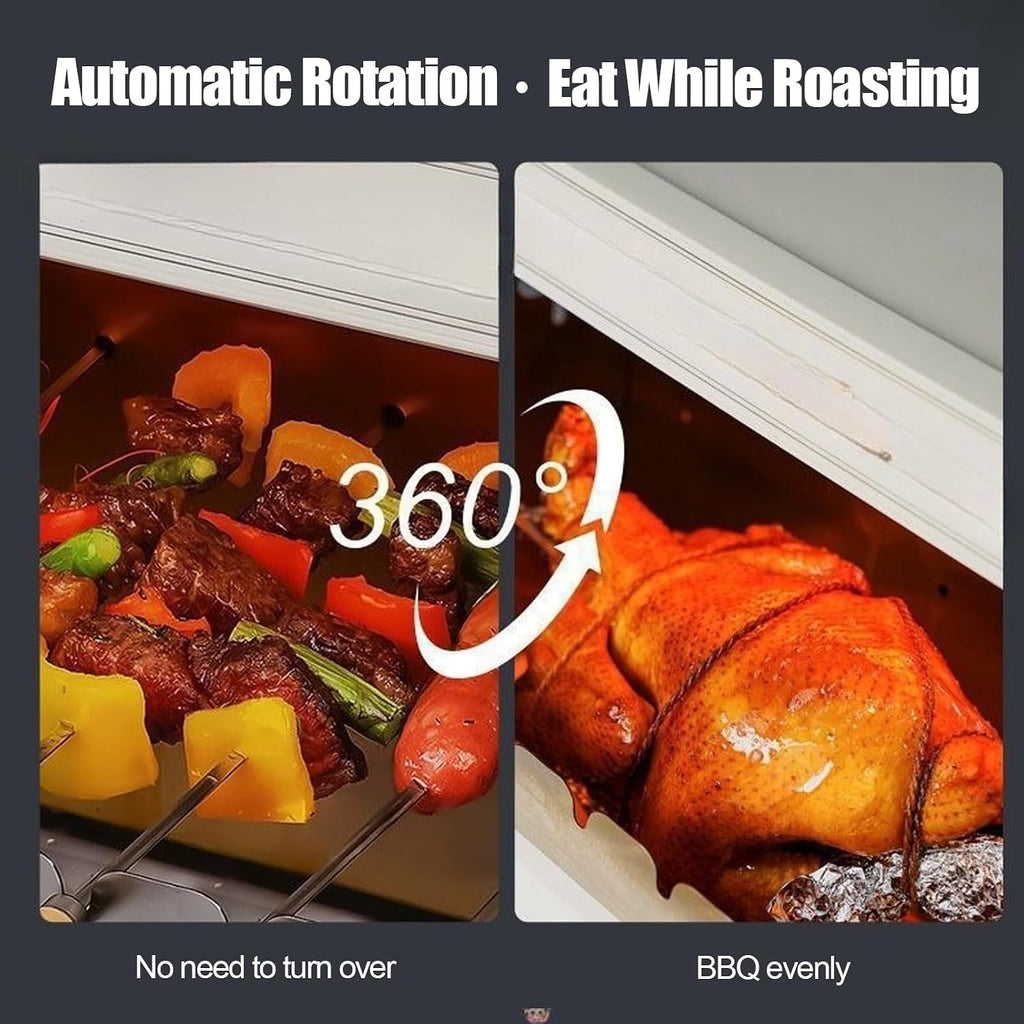 Electric Grill with Adjustable Temperature & Timer,Top Heating & 360° Rotation,Smoke-Free for Indoor BBQ Parties,Green