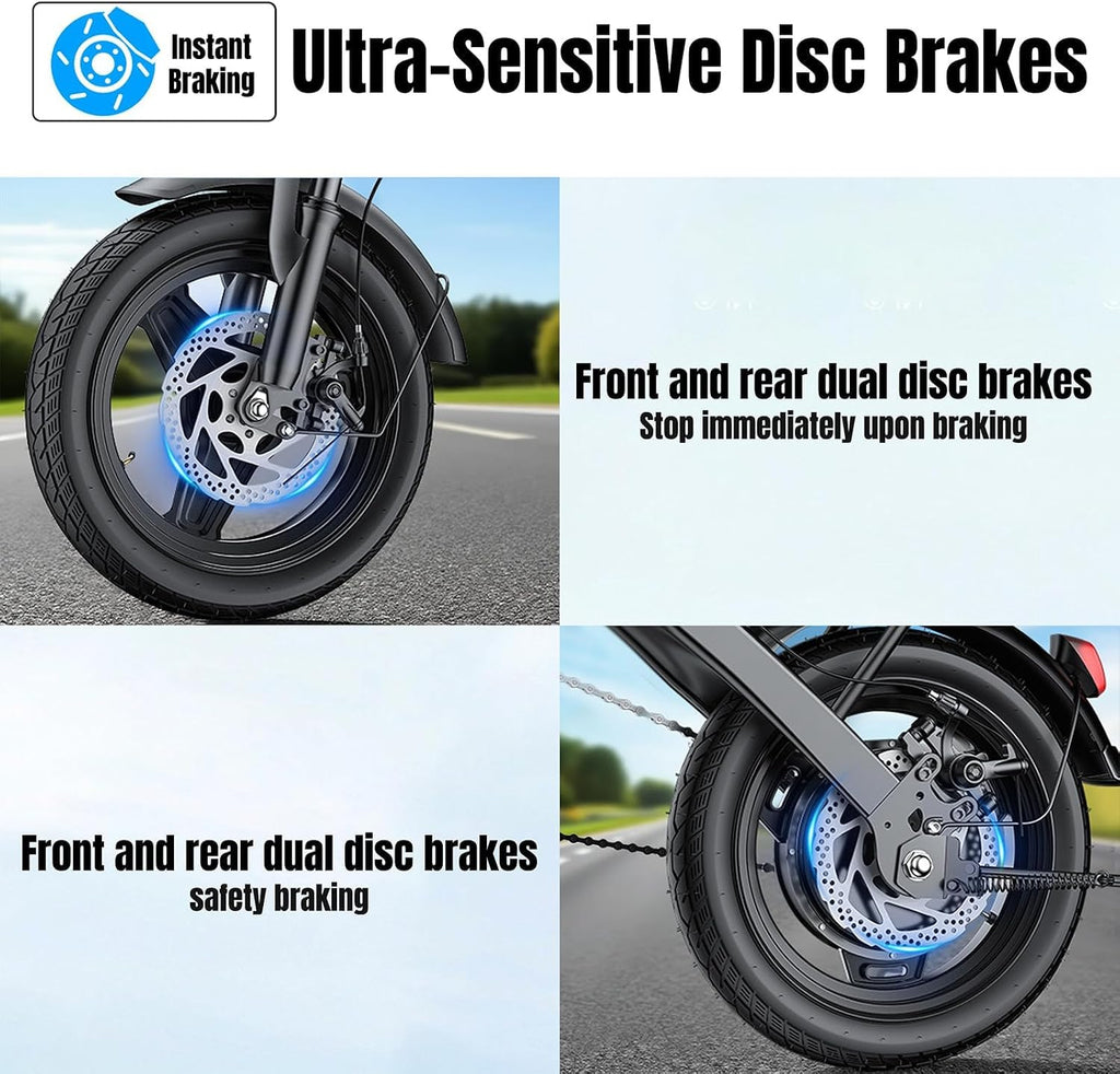 Electric Bike for Adults and Teens, 560W Motor 24MPH 14' Mini Commuter Ebike, 48V 10Ah Battery, 32 Miles Range, 3 Shock Absorbers, Foldable Electric Bicycles with UL 2849 Certification