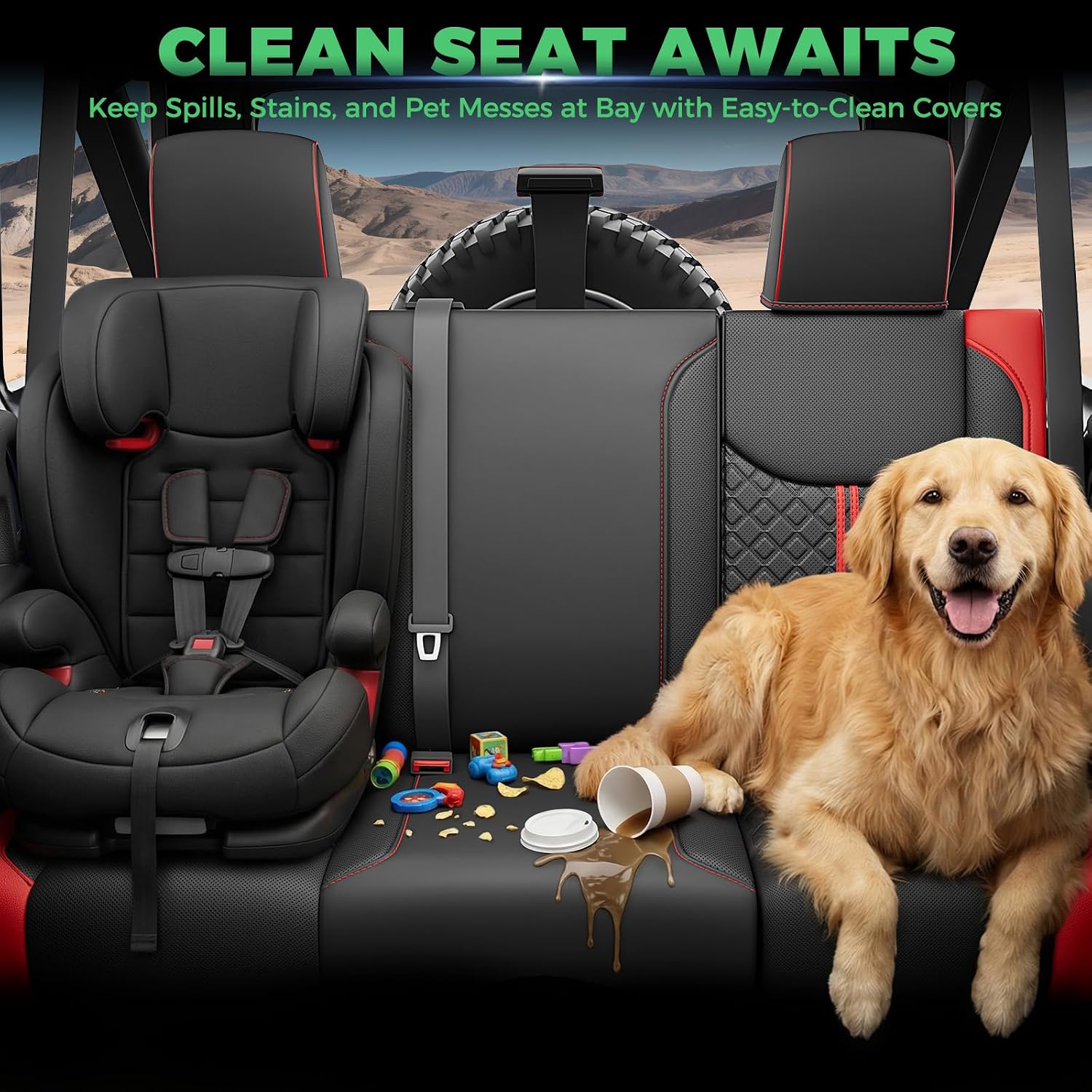 for Jeep Wrangler Seat Covers JK 4 DR 2013 2014 2015 2016 2017, Custom Fit Car Seat Covers Full Set,Waterproof Leather Seat Protector,BlackRed
