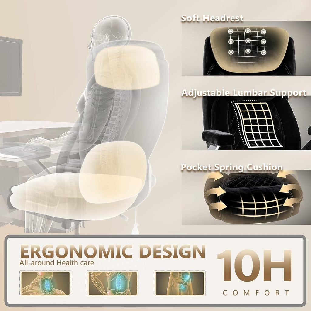 650LBS Fabric Heavy Duty Office Chair with 5D Flip Arms,Comfy Big and Tall Executive Office Desk Chair with Pocket Spring Cushion,High Back Computer Chair with Lumbar Support,Dual Rubber Wheel