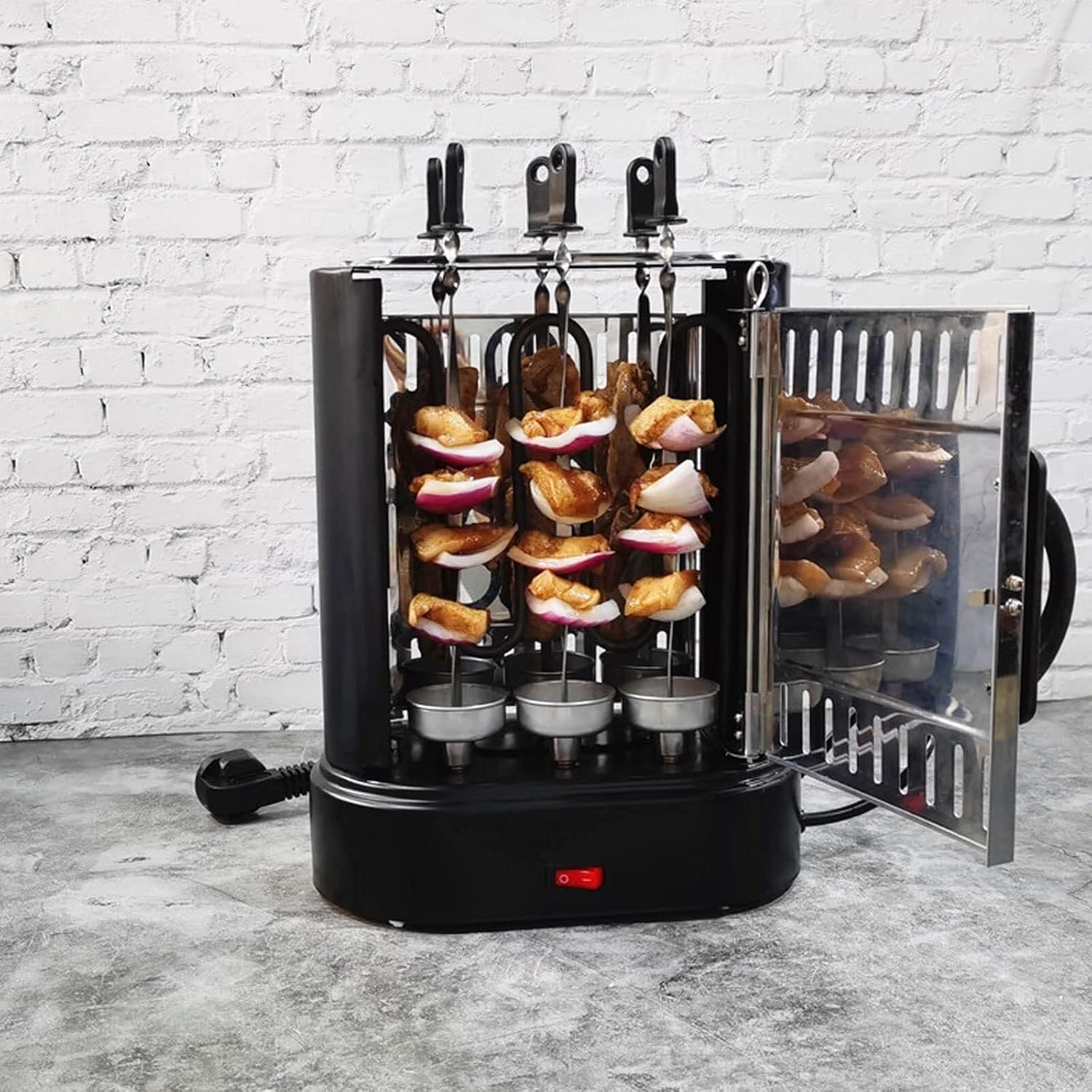 Electric Multi-Function Smokeless Vertical Rotisserie Oven, Automatic Rotating BBQ Grill for Home Use, Shawarma, Kebabs, Vegetable & Meat Roasting, Countertop Cooker