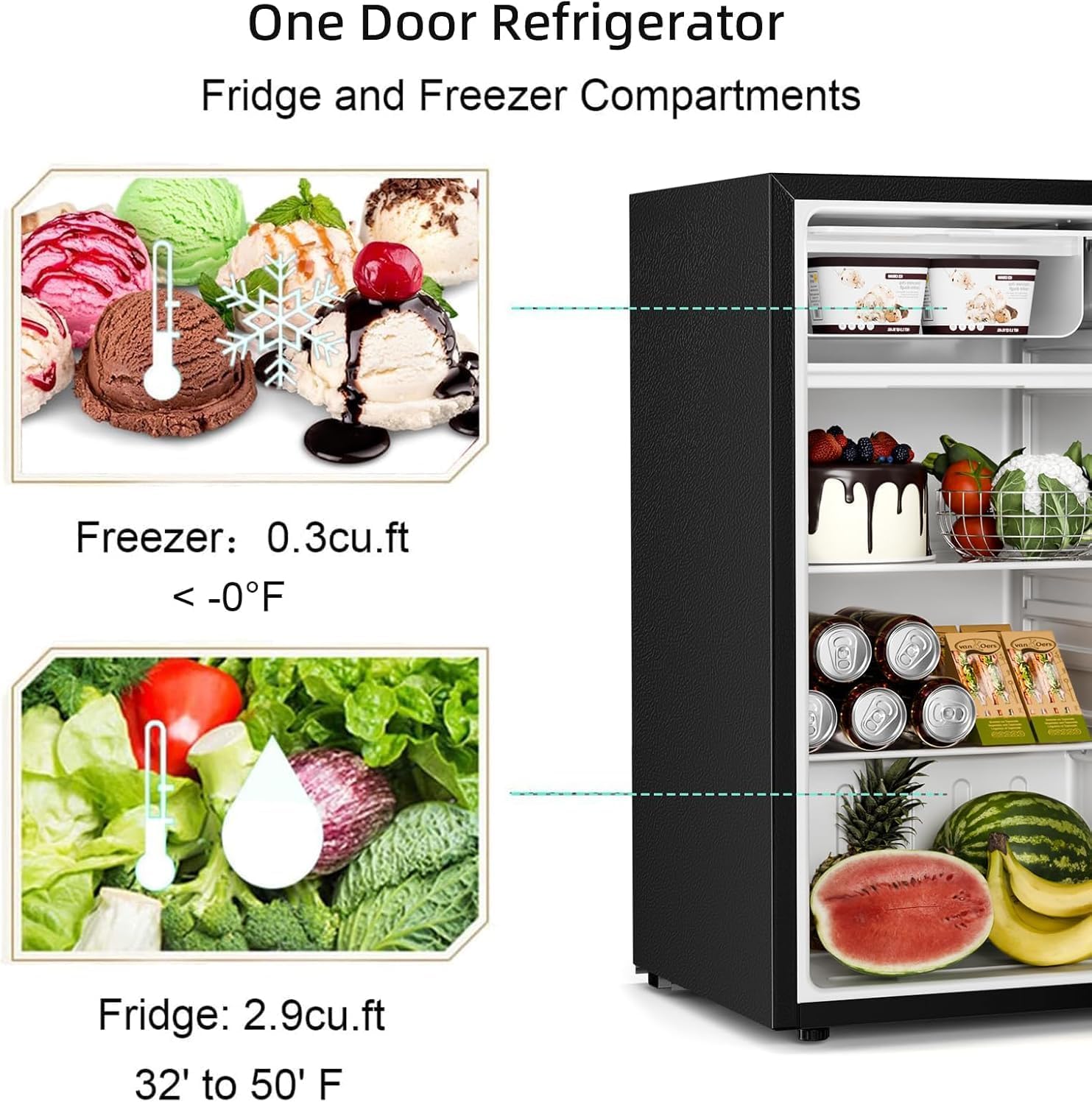 Antarctic Star Mini Compact Refrigerator with Freezer, 3.2 Cu.Ft. Single Door with Adjustable Thermostat,Removable Glass Shelves for Apartment/Dorm/Office,Silver