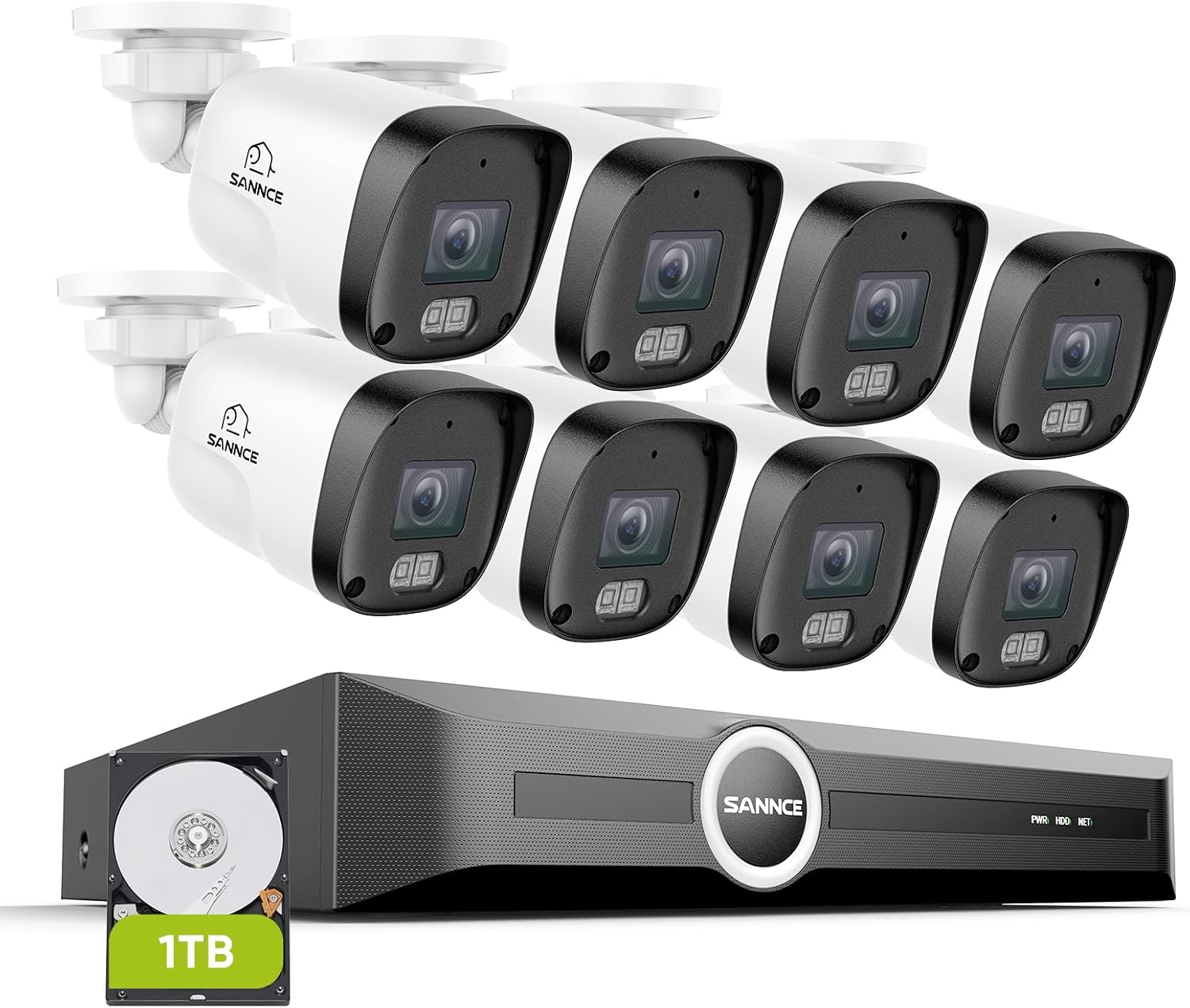 SANNCE 8CH 6MP Surveillance PoE NVR System with 8PCS 2K 3MP HD IP Cameras with H.265 Video Compression, Smart IR LED, APP Push Alert, Remote Access (with 1TB HDD)