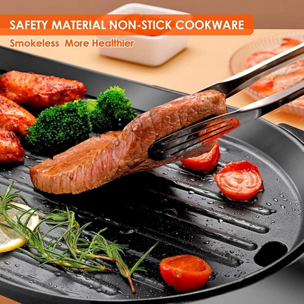 Electric Smokeless Non-Stick, Removable Hotpot Pot, Korean Barbecue Pan Indoor for 5-6 People Independent Dual Temperature Control Fast Heating