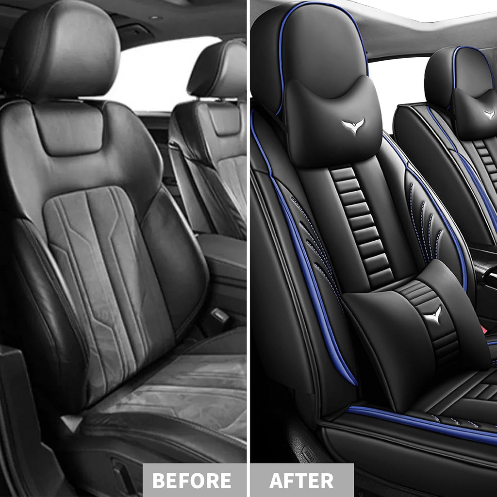 2 Car Seat Covers for Dodge Dart 2000-2025, Waterproof Seat Cover, Heavy Duty Scratch Proof Car Seat Protector, Nonslip Durable Seat Covers, Car Seat Cushion with Pillows(Luxury,Blue,Black)