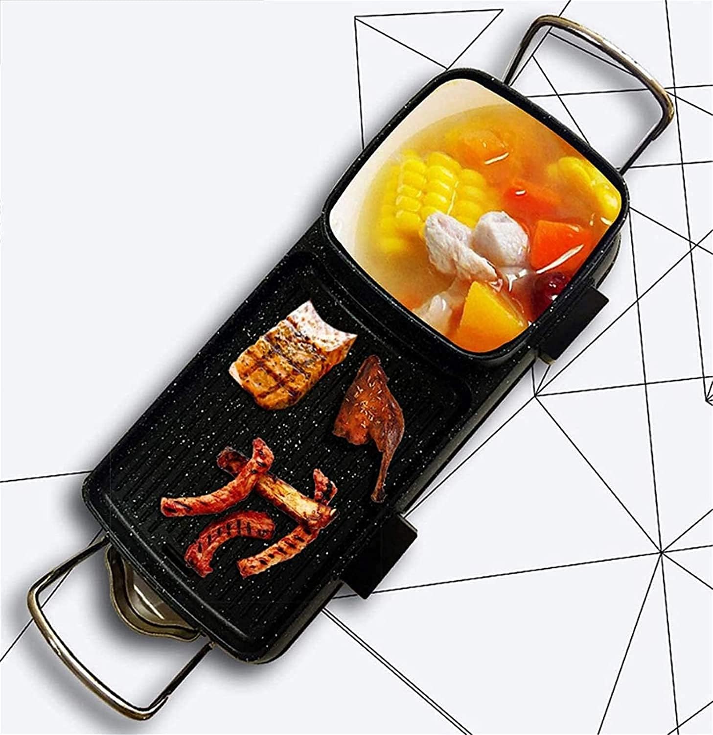 Korean BBQ Grill Non-Stick Electric Grill Pan With Hot Pot 2 In 1 Smoke-Free BBQ,Household Nonstick Electric Griddle