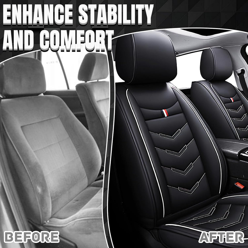 Car Seat Covers Fit for Buick Enclave 2008-2025, Leather Seat Covers for Car, Waterproof Non-Slip Durable Car Seat Protector(2 Seats,Black White)