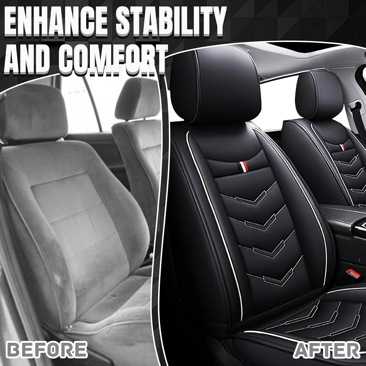 Car Seat Covers Fit for GMC Acadia 2007-2025, Leather Seat Covers for Car, Waterproof Non-Slip Durable Car Seat Protector(2 Seats,Black White)
