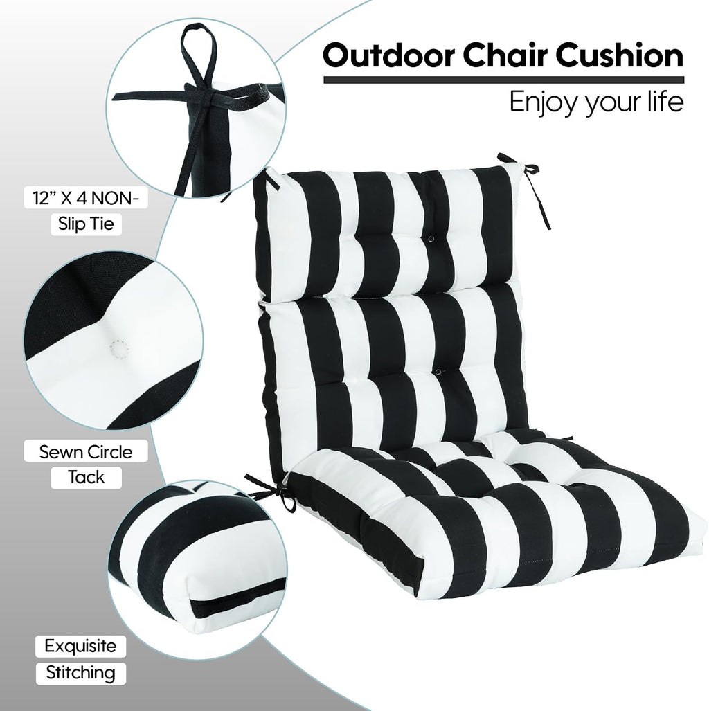 Only choice High Back Adirondack Chair Cushion Set of 2-44'x 22'x 4' Waterproof, Fade-Resistant Outdoor Rocking Chair Cushions for Patio, Garden, Porch (2, Black White Stripes)