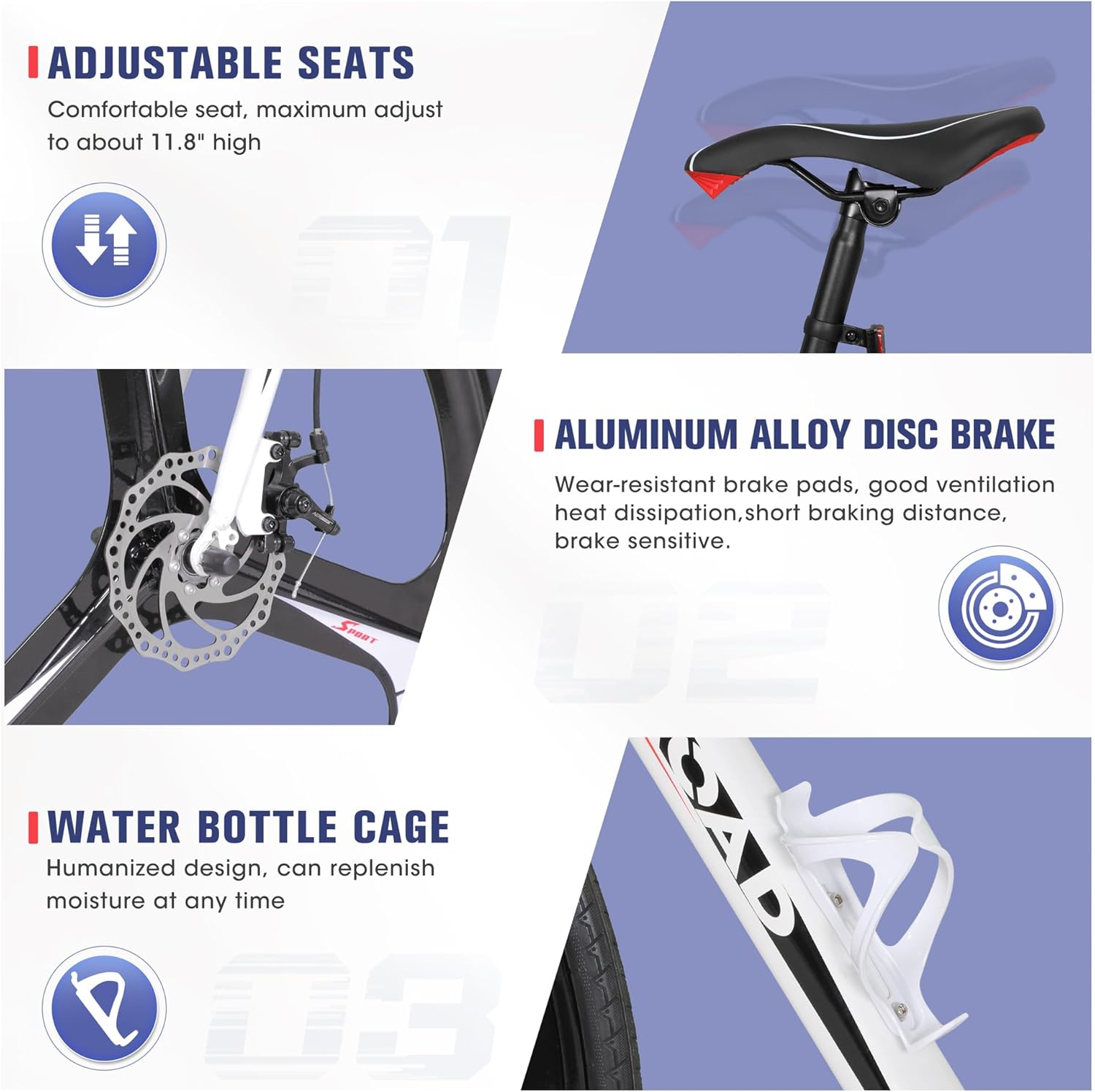 Road Bike 14-21Speed 700C Wheel with Light Aluminum Alloy Frame Commuter Bicycle with Dual Disc/V Brakes for Women and Men Black,White,Blue,Red