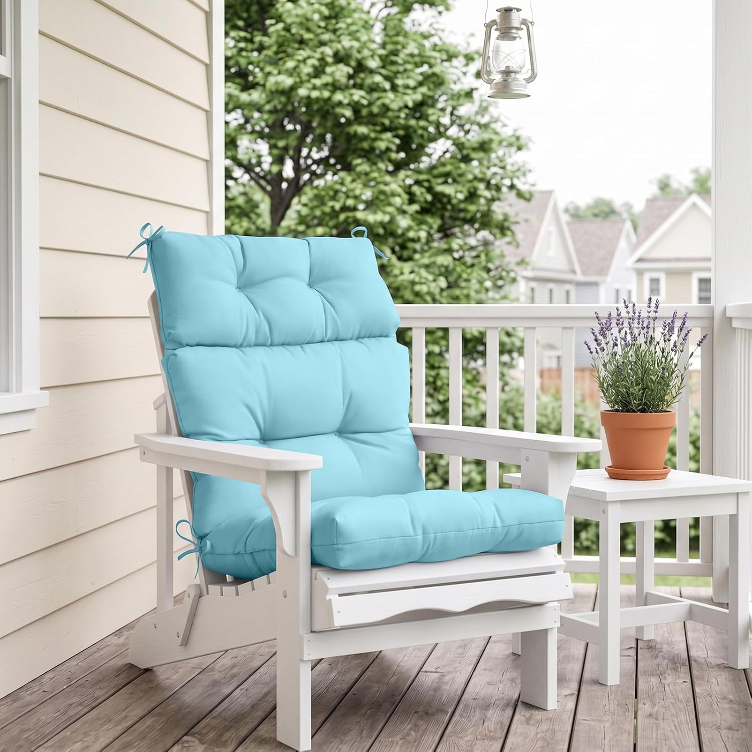 EAGLE PEAK Tufted Outdoor/Indoor High Back Patio Chair Cushions, Set of 2, 46'' x 22'', Aqua Blue