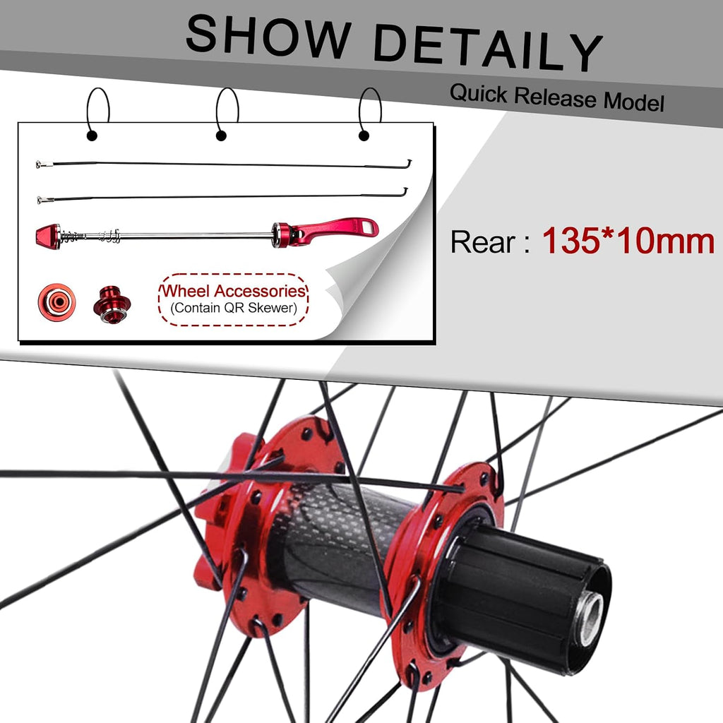 BUCKLOS 26/27.5/29' Mountain Bike Wheelset, Carbon Hub MTB Wheels Quick Release Disc Brakes, 24H Low-Resistant Flat Spokes Bike Wheels fit 7-11 Speed Cassette