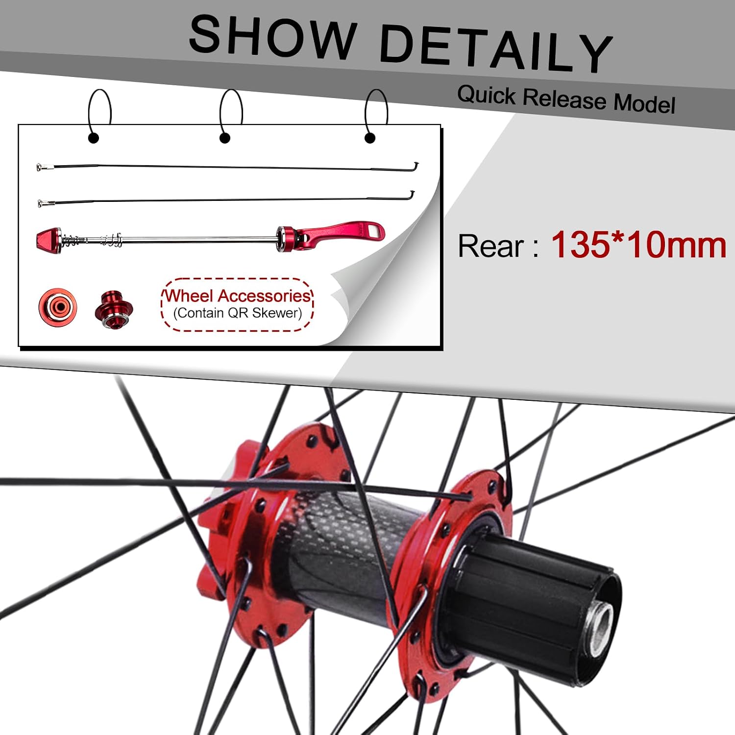 BUCKLOS 26/27.5/29' Mountain Bike Wheelset, Carbon Hub MTB Wheels Quick Release Disc Brakes, 24H Low-Resistant Flat Spokes Bike Wheels fit 7-11 Speed Cassette