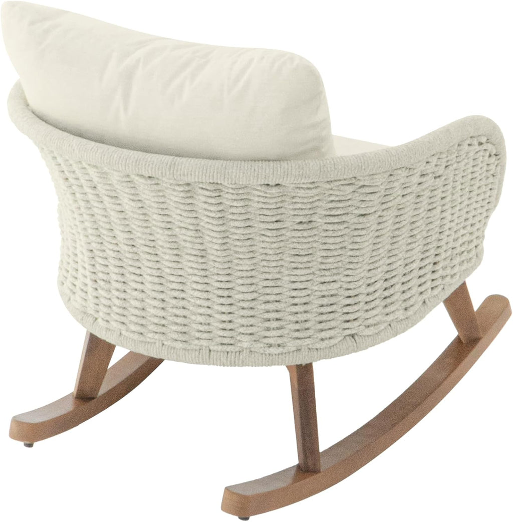 Merax Set of 2 Outdoor Rocking Chairs, Durable Solid Wood Frame + Wicker Backrests + Soft Polyester Cushions, Contemporary Minimalist Chair for Patio Balcony or Living Room, Beige