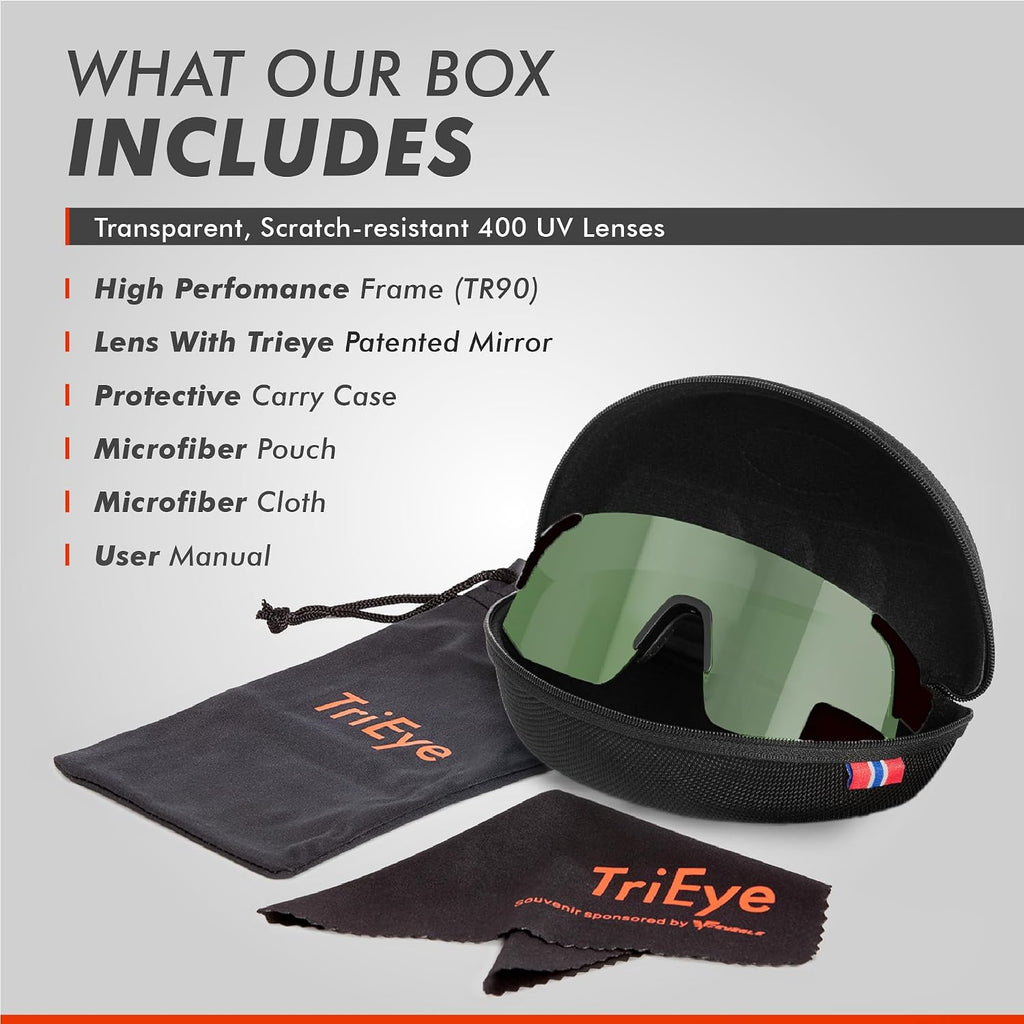 TriEye Cycling Glasses with Rear-view Mirror - Sports Sunglasses for Men & Women - UV-400 Protection