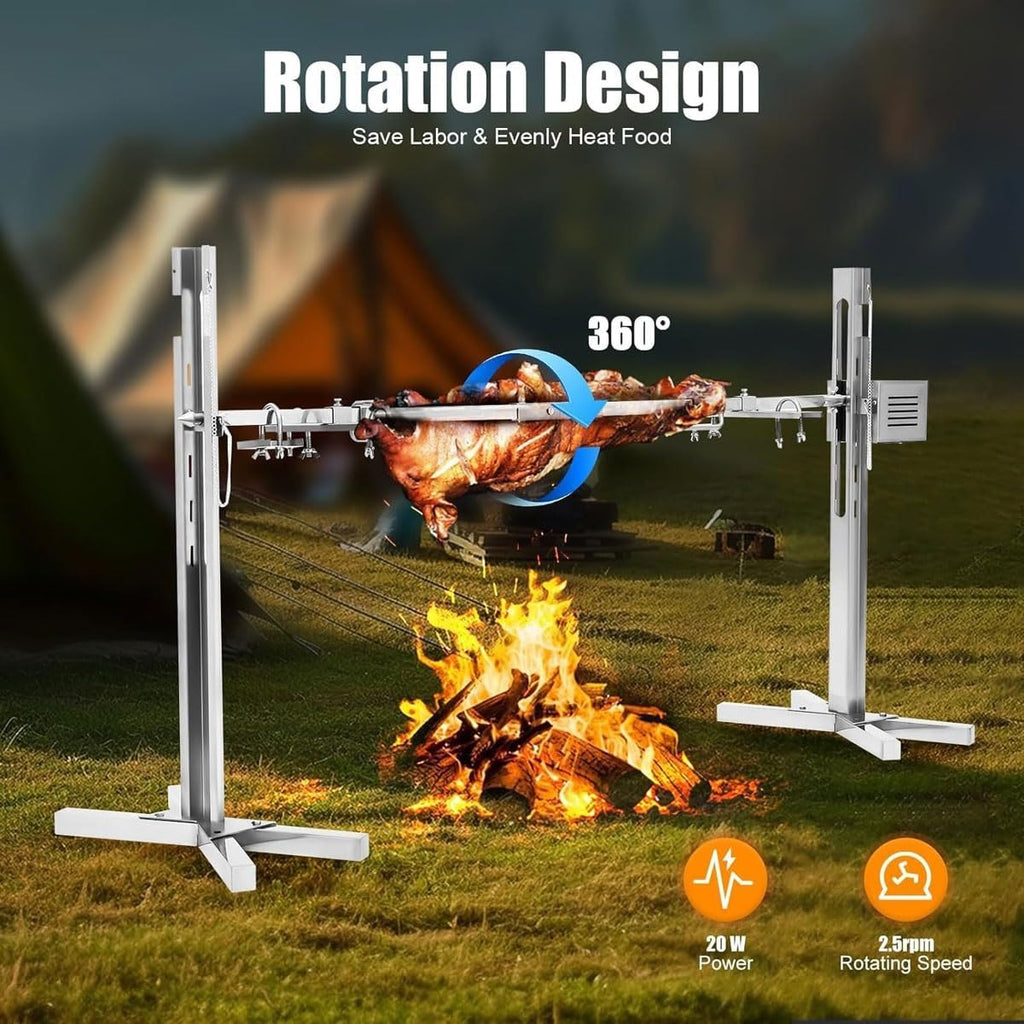 BBQ Grill Rotisserie, Stainless Steel Electric Automatic Grill with X Shaped Bracket, 15W Roast Hog Roaster Machine Up to 70KG, 5 Gears Height Adjustment, for Barbecue Bar, Restaurant