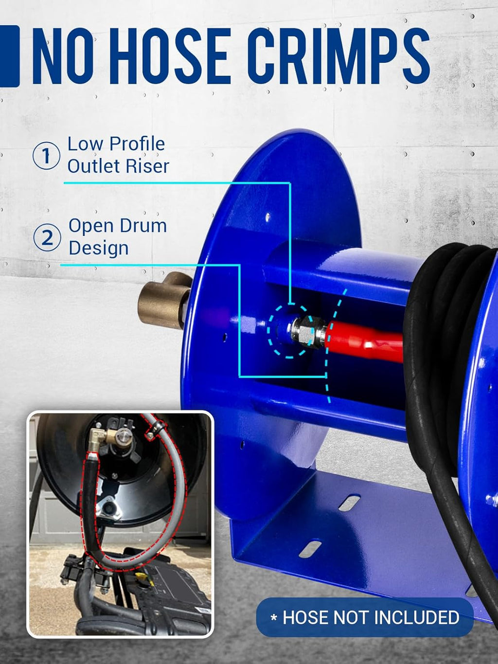 MEKOH Pressure Washer Hose Reel 100FTx3/8', 200FTx1/4' Manual Power Washer Hose Reel with M22 14mm Fitting,4500PSI Heavy Duty Hose Reel for Water,High Pressure Metal Reel with Wall/Van/Trailer Mount