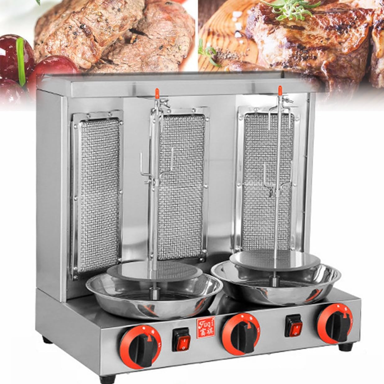 Electric Vertical Broiler Doner, Gas Doner Kebab Gyro Grill Machine, Automatic Spinning Smokeless Barbecue Grill for Restaurant Home Kitchen 50-300℃ Adjustable,Silver-L