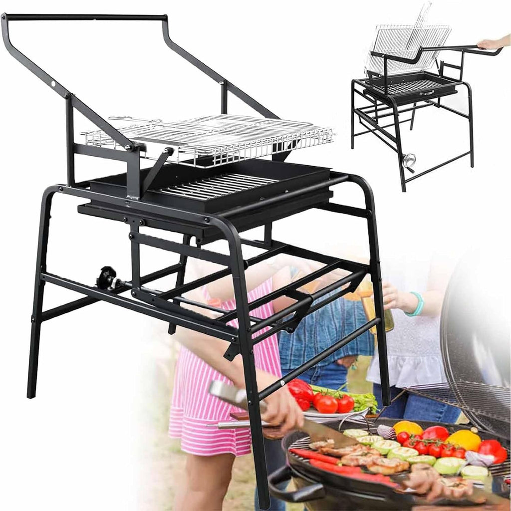 360° Rotating Charcoal Grill,Camping Rotating Smoker Grill BBQ,Liftable Charcoal Basin Stainless Steel Rotisserie Grills for Camping Garden Commercial
