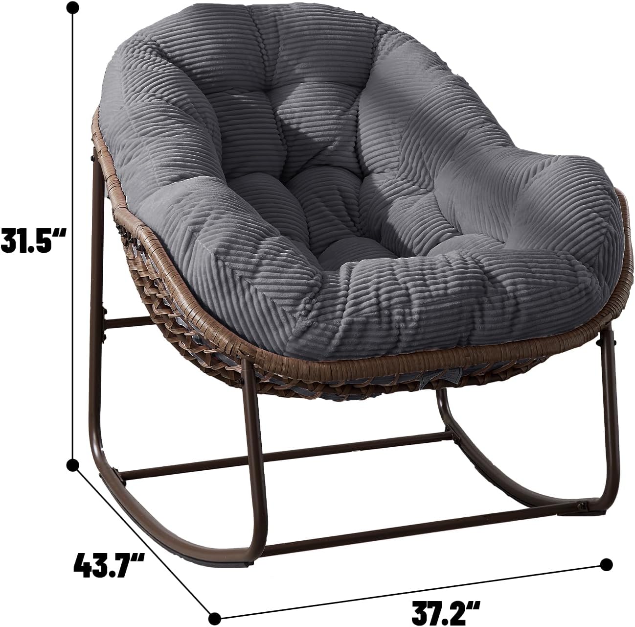 Rattan Rocking Chair for Indoor Outdoor Patio Oversized Wicker Egg Chair, Grey