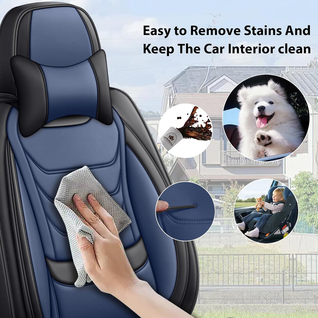 Fit for Volkswagen Jetta 2005-2025 Custom Seat Covers, PU Leather Car Seat Covers, Full Coverage Protection, Thick Cushioning Seat Protectors(Luxury Front Row/Black Blue)