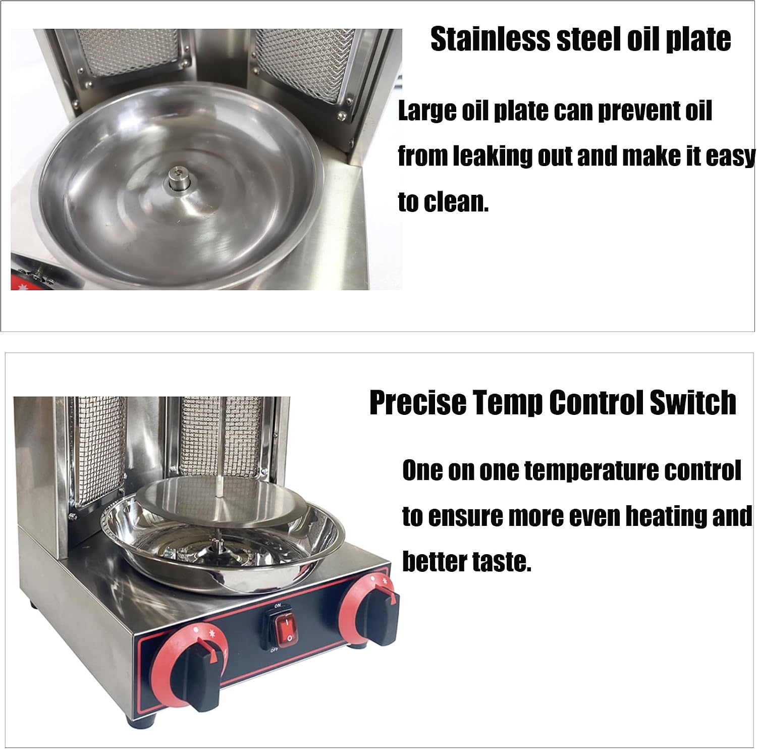 LP Gas Type 2 Burners Turkish Barbecue Machine Shawarma Maker Kebab Gyro Grill Stainless Steel Vertical Rotating Oven with Meat Catch Pan and Adjustable Tempereture