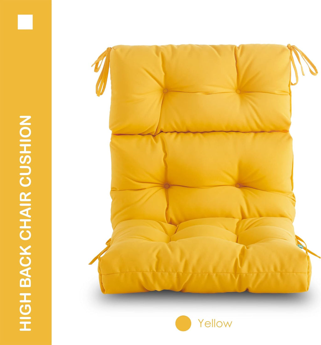 Outdoor Indoor High Back Chair Cushions Set of 4,Waterproof All-Weather Patio Adirondack Rocking Chair Cushions,Seat Back Chair Cushion for Outdoor Furniture with Ties,45x22 Inch, Yellow