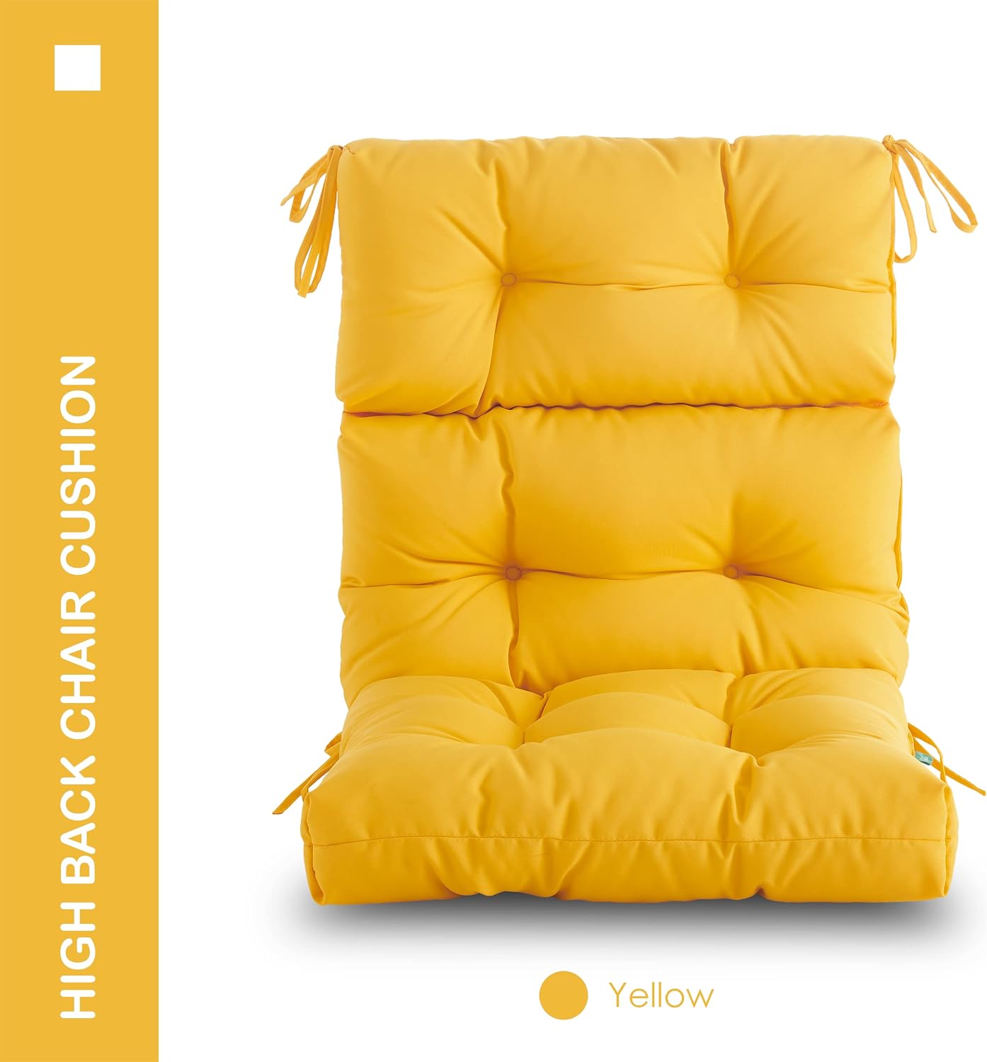 Outdoor Indoor High Back Chair Cushions Set of 4,Waterproof All-Weather Patio Adirondack Rocking Chair Cushions,Seat Back Chair Cushion for Outdoor Furniture with Ties,45x22 Inch, Yellow