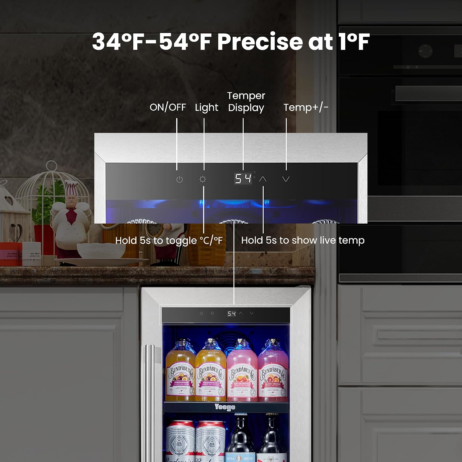 Yeego Beverage Refrigerator Cooler - 15 inch 100 Cans Mini Fridge with Glass Door, 34-54 ℉ Drink Cooler, Built-in or Freestanding for Wine Beer Soda Bar Office Home Dorm