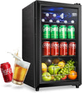 Anypro 2.6 Cu.Ft Beverage Refrigerator and Cooler, Fridge with Tempered Glass Door, 126 Cans Wine Drink Beer Fridge for Office Bedroom Bar, 7 Level Temperatures, Adjustable Shelves