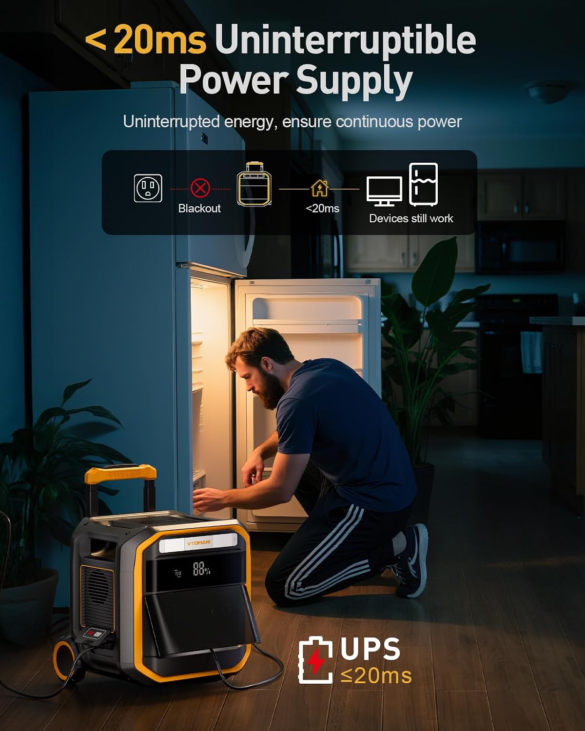 VTOMAN FlashSpeed Pro 3600 Portable Power Station, 3096Wh LFP Battery Solar Generator with 400W Solar Panel, 2Hr Fast AC Charge, 25% Efficient, UPS Home Backup with Wheels, for Outdoor RV Emergency