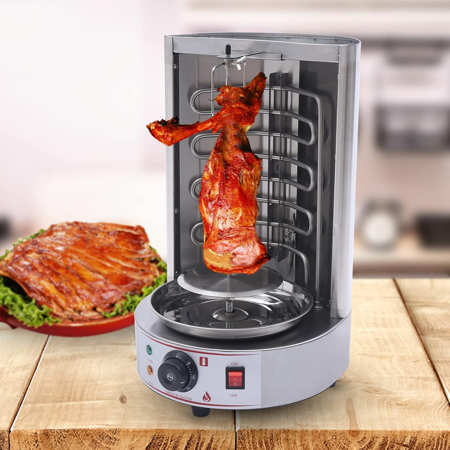 Commercial Electric Grill, Gyros Rotisserie Grill Machine 3KW w/2 Heating Pipes Machine Automatic Rotating Machine for Party Famil Restaurants (2 heating pipes)