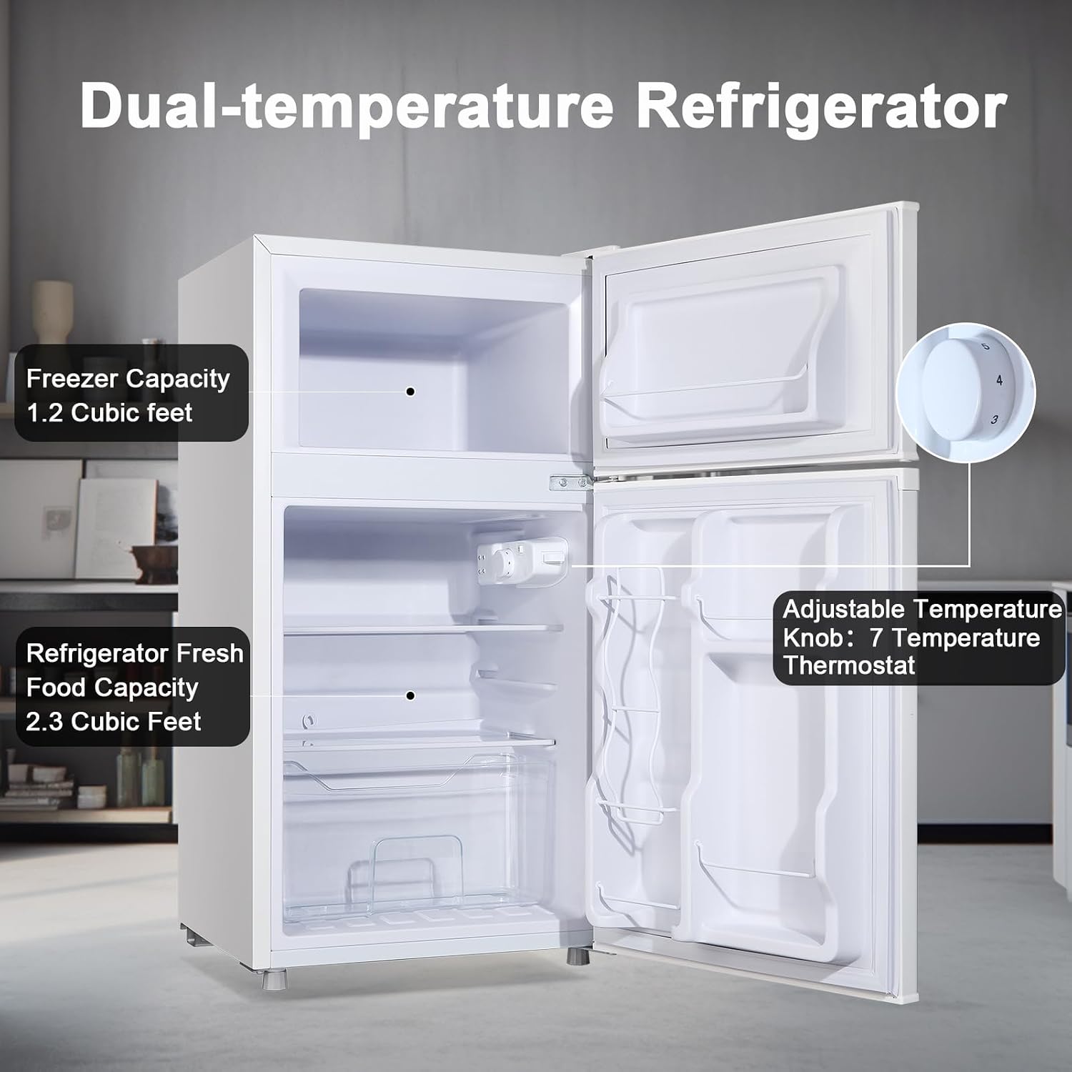 Compact Refrigerator 3.5 Cu.Ft WANAI Classic Retro 2 Door Mini Fridge Adjustable Remove Glass Shelves Suitable for Dorm Garage and Office