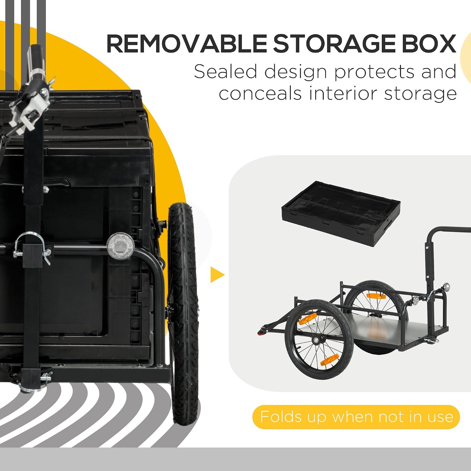 Aosom Bike Cargo Trailer, Bicycle Trailer Wagon Cart with Removable Storage Box, Folding Frame, Quick Release 16' Wheels and Safe Reflectors