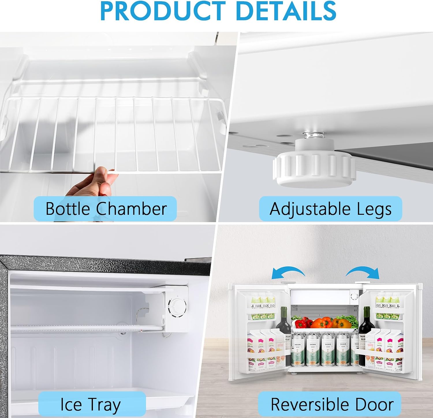 COWSAR 1.6 Cu.ft Mini Fridge with Freezer, Small Refrigerator for Dorm, Office, RV, Bedroom, Adjustable Thermostat, Low Noise, Energy-efficient, Reversible Door (White, 1.6 CU.FT)
