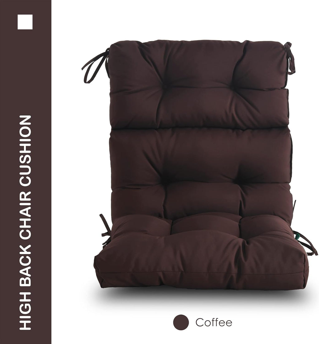 Outdoor Indoor High Back Chair Cushions Set of 4,Waterproof All-Weather Patio Adirondack Rocking Chair Cushions,Seat Back Chair Cushion for Outdoor Furniture with Ties,45x22 Inch, Coffee