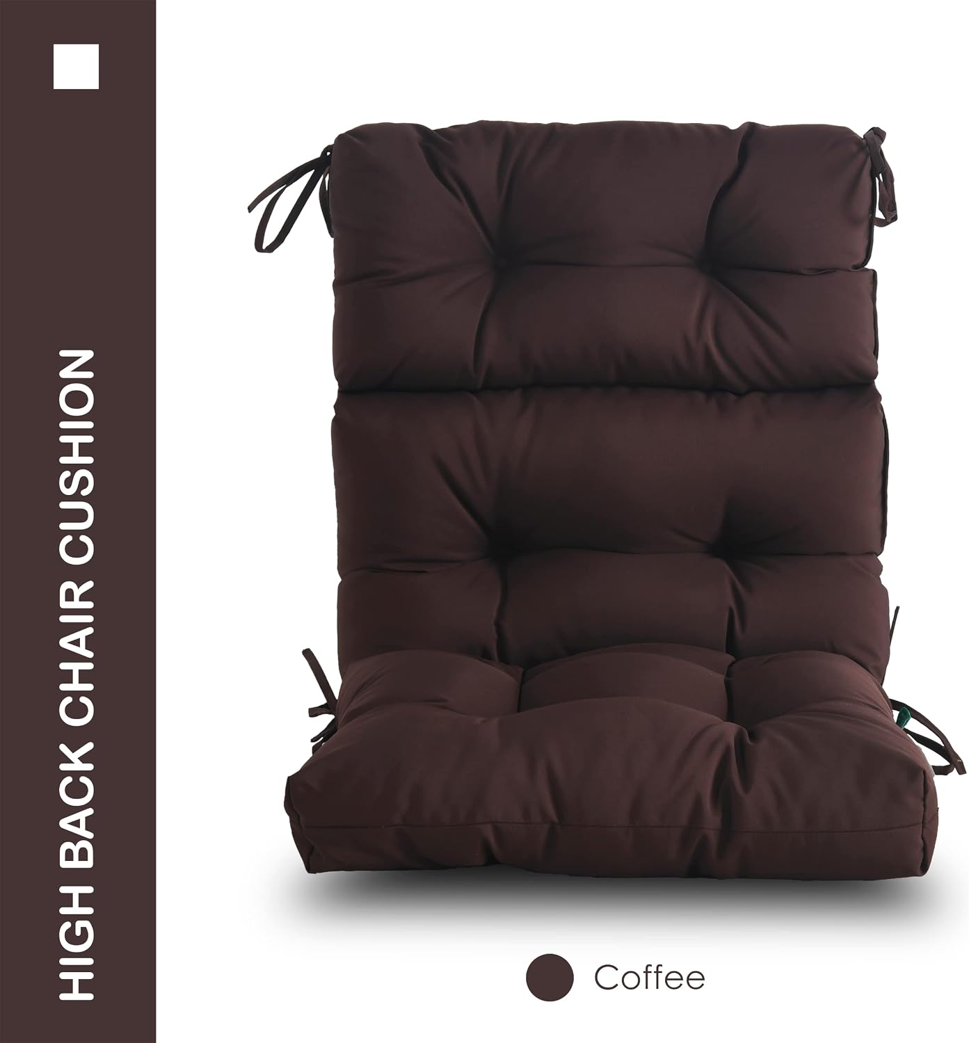 Outdoor Indoor High Back Chair Cushions Set of 4,Waterproof All-Weather Patio Adirondack Rocking Chair Cushions,Seat Back Chair Cushion for Outdoor Furniture with Ties,45x22 Inch, Coffee