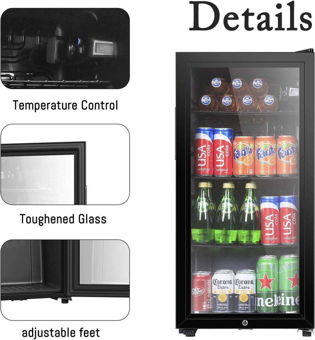 HAILANG 3.2 cu.ft Beverage Refrigerator Cooler, Mini Fridge with Glass Door for Beer Soda or Wine, Perfect for Home,Bar, Office