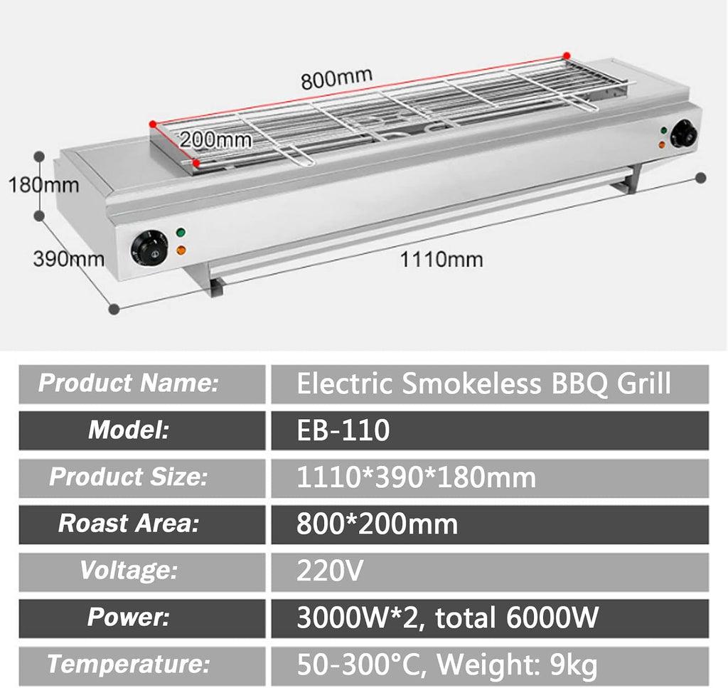 Smokeless Electric Portable BBQ Kebab Grill, Healthy Electric Grill with Adjustable Temperature and Drip Tray, Indoor and Outdoor Tabletop Grill (Eb 110)