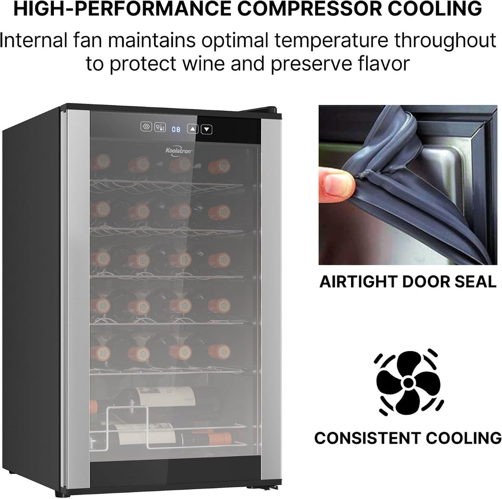 Koolatron 24 Bottle Wine Fridge – Freestanding Wine Cooler with Glass Door, 2.4 cu. ft (68 L), Beverage Can Refrigerator, Digital Temperature Control, Ideal for White, Red, Sparkling Wine, Champagne