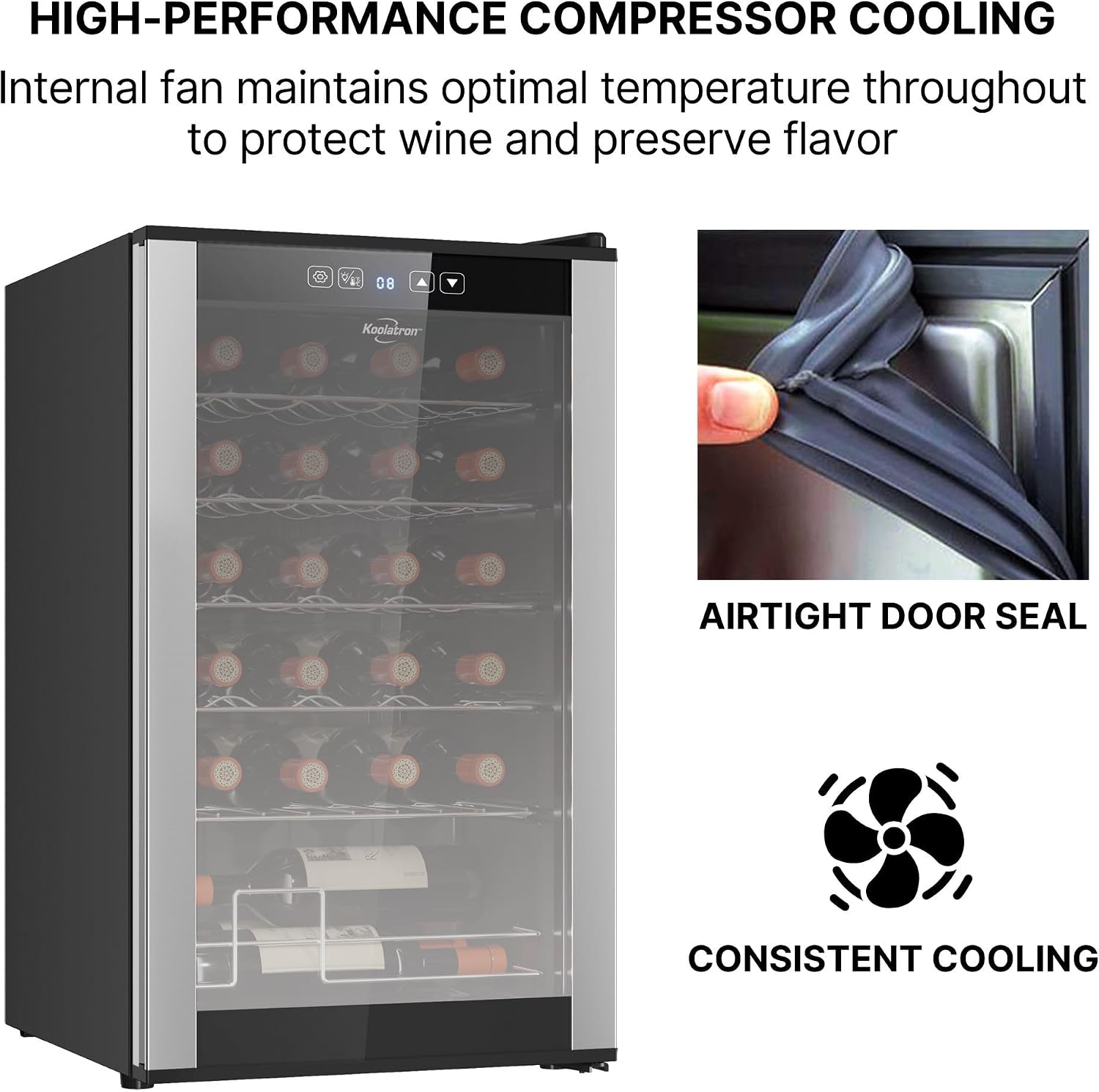 Koolatron 24 Bottle Wine Fridge – Freestanding Wine Cooler with Glass Door, 2.4 cu. ft (68 L), Beverage Can Refrigerator, Digital Temperature Control, Ideal for White, Red, Sparkling Wine, Champagne