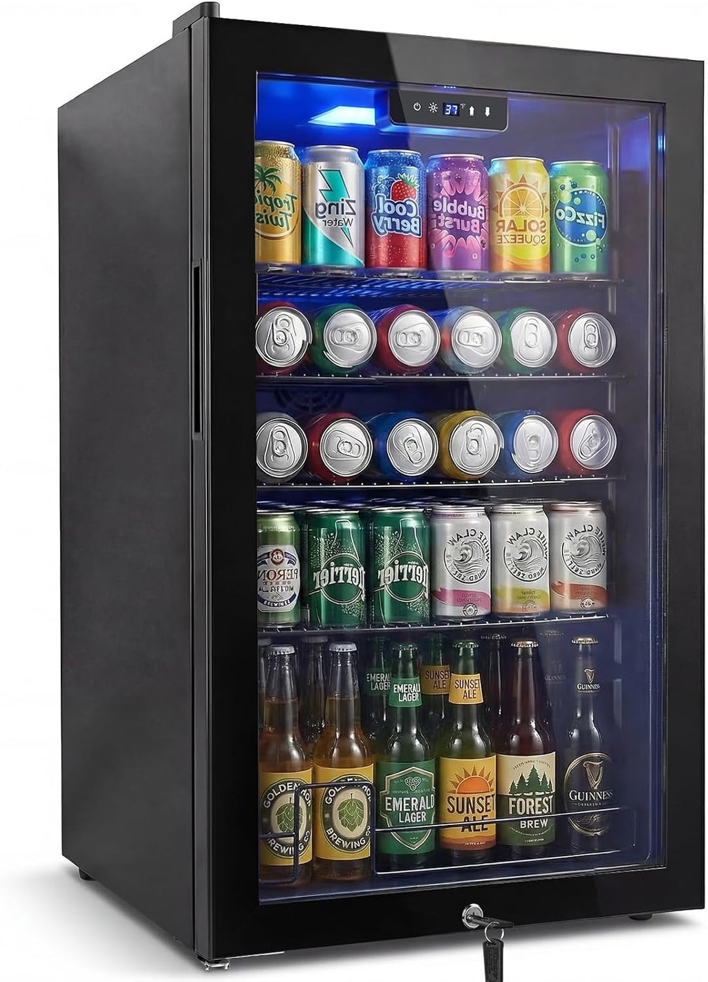 20 Inch Beverage Refrigerator, Mini Fridge with Glass Door for Soda Beer–130 Can Small Fridge for Home Office Bar, 3.4 Cu.Ft Drink Cooler with Reversible Door, Digital Temperature Control,Black