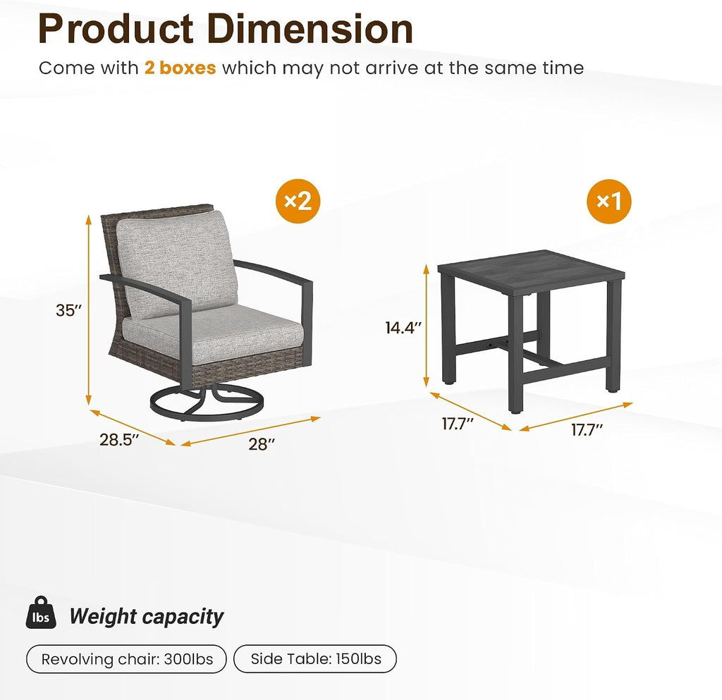 Green4ever Patio Swivel Dining Chairs Set of 2 with 360-Degree Rotating, Metal Outdoor Rocking Chair, All Weather Rattan Patio Chairs for Balcony, Porch, Bistro, Gray