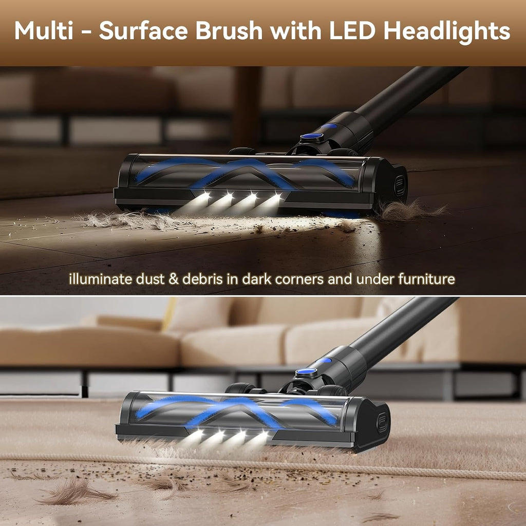 DREAME J30-W Cordless Vacuum Cleaner with LED Headlights, 450W Powerful Suction, 60Min Runtimes, Detachable Battery, One-Touch Emptying, Stick Vacuum Cleaner for Pet Hair, Carpet & Hard Floor