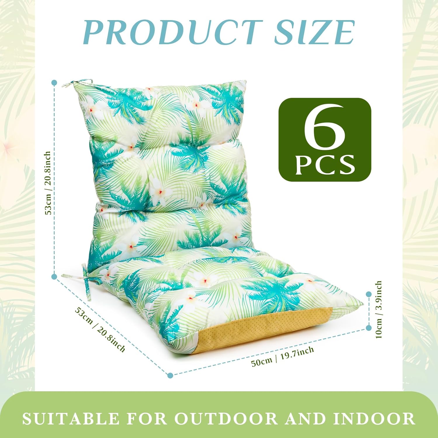 Hoteam 6 Set Patio Chair Cushions Outdoor 20 x 40 Inch High Chair Patio Cushion for Outdoor Furniture Waterproof Seat Rocking Indoor Thickened Pad(Palm Style,Fresh Color)